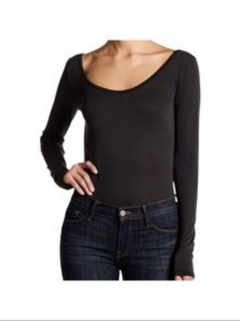 Harlowe & Graham Black Long-Sleeve Scoop Neck Bodysuit